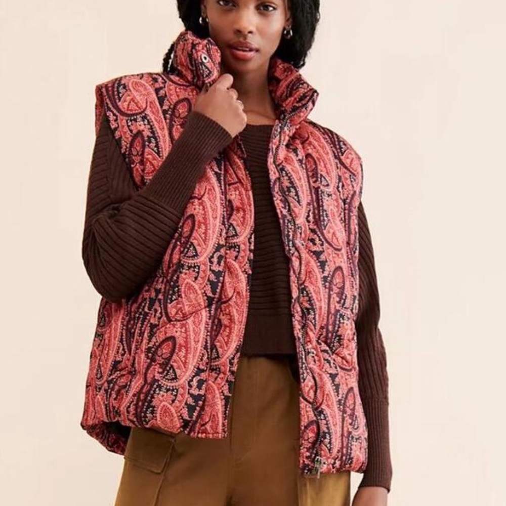 Free People Red and Black Paisley Vest